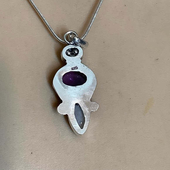 🌸 AMETHYST NECKLACE TRIPLE STONE PENDANT TURQUOISE MOONSTONE CELTIC GODDESS GEM - Picture 10 of 12